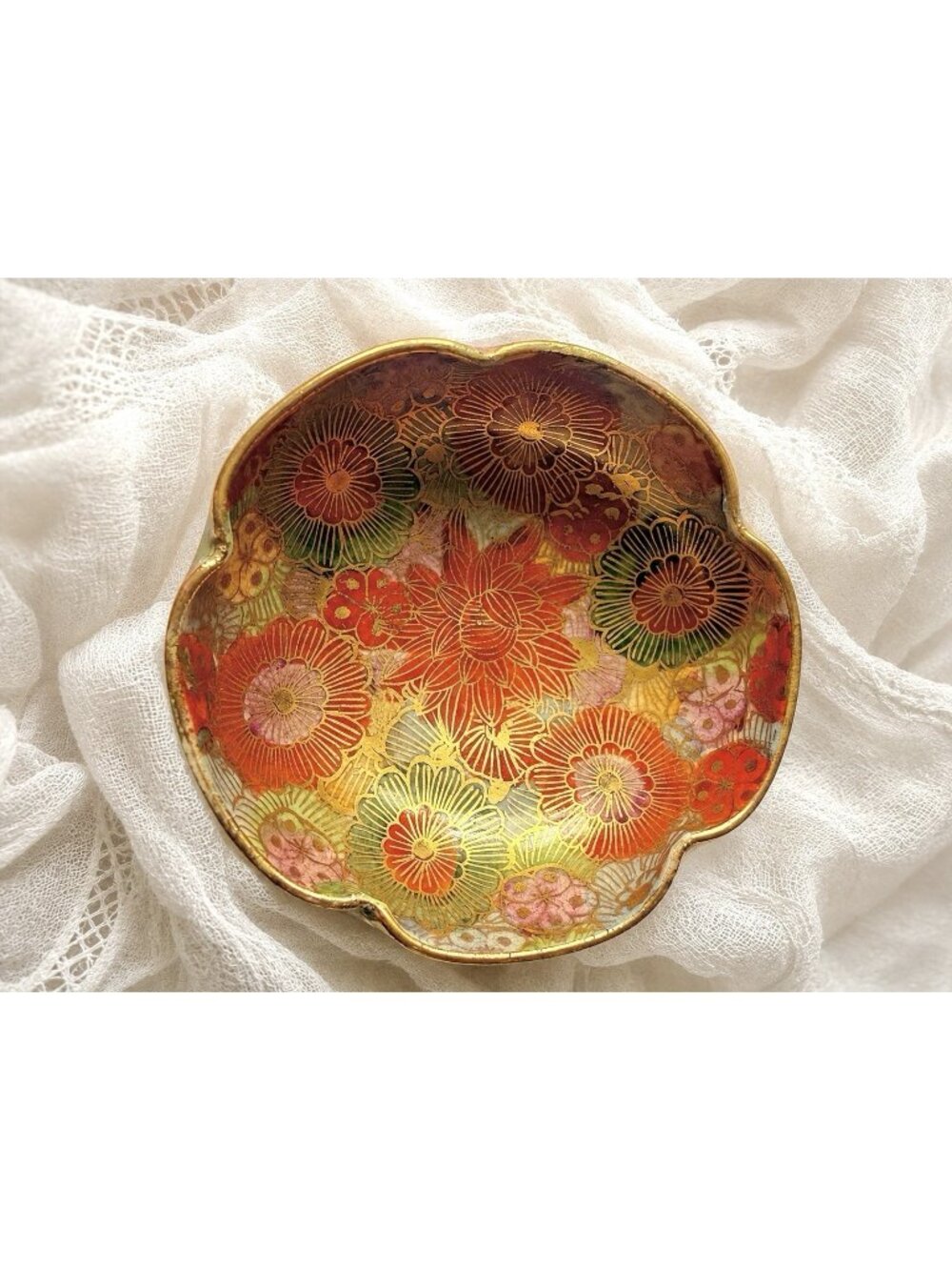 Antique Japanese Satsuma Millefleur Thousand Flowers Mini Bowl Gold Gilt